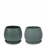 Load image into Gallery viewer, two green pots on white background with different glaze finishes
